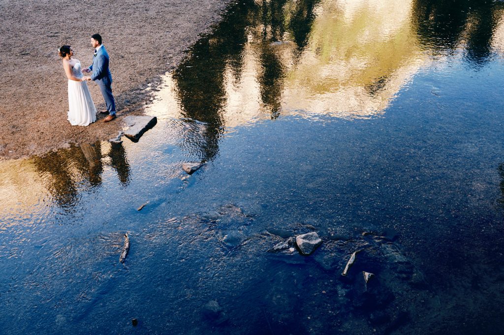Sunrise Elopement in Yosemite in River