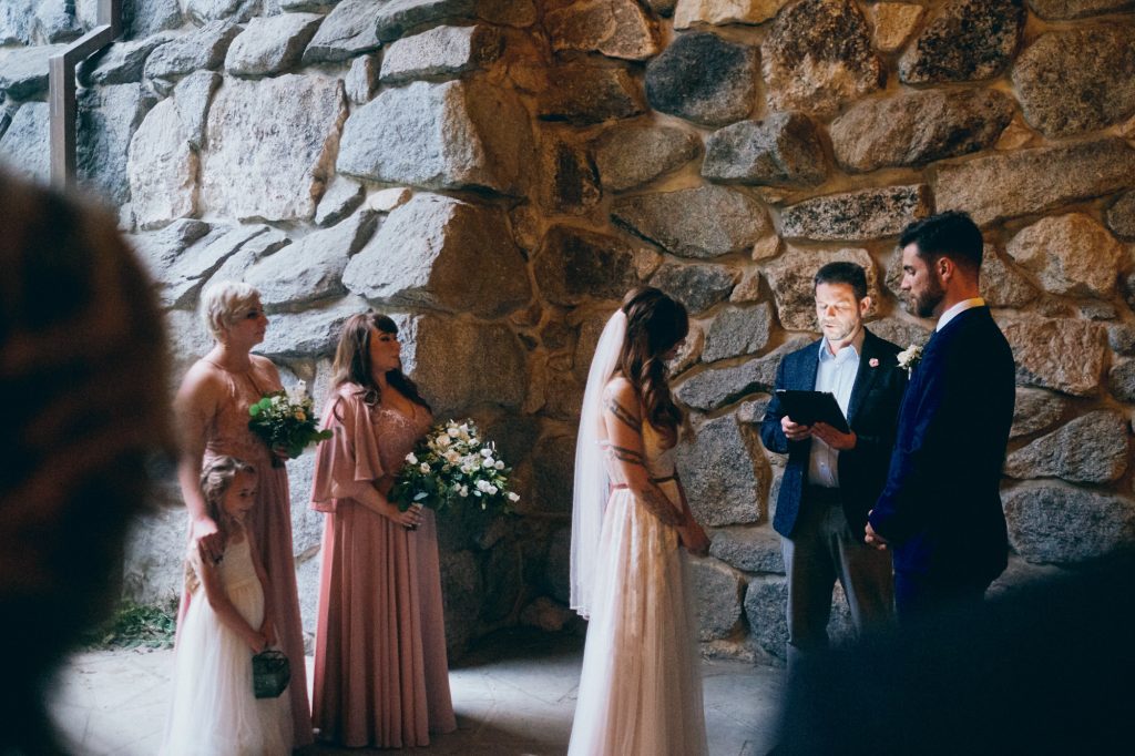 Intimate wedding in Mural Room at Majestic Hotel Yosemite