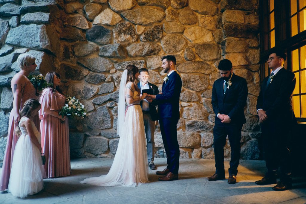 Intimate wedding in Mural Room at Majestic Hotel Yosemite